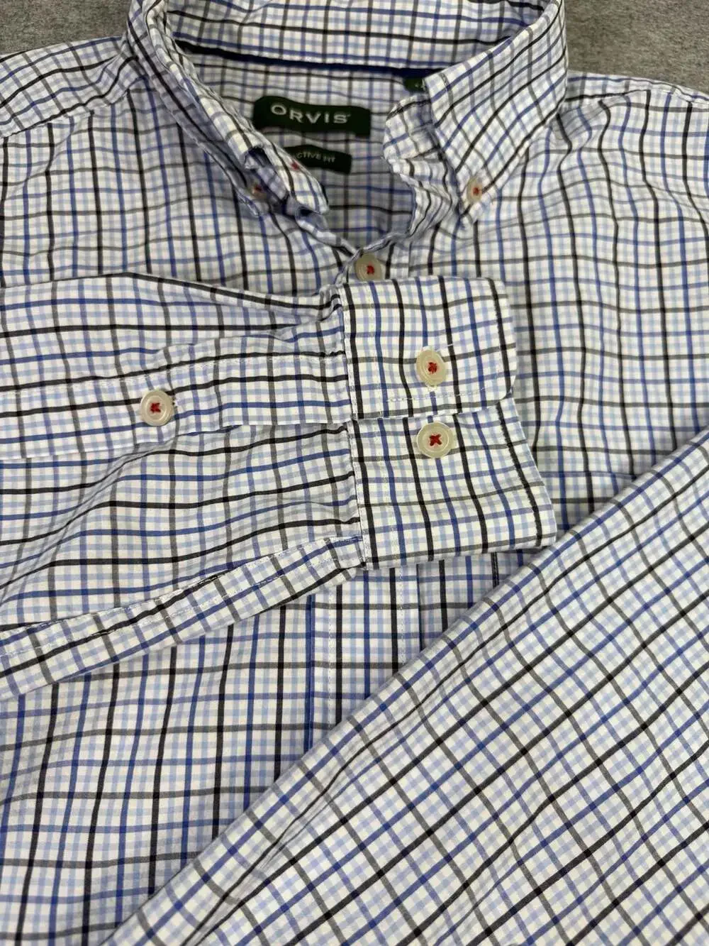 Orvis Plaid Long Sleeve Button Down Shirt Size M Active Fit